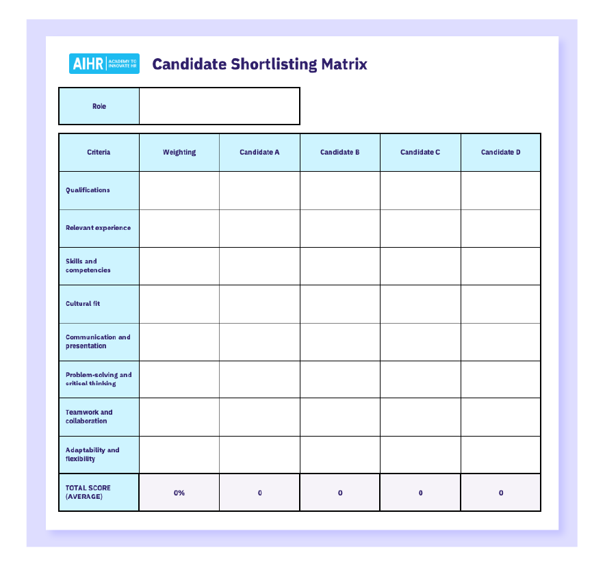 Candidate Shortlisting Matrix Template