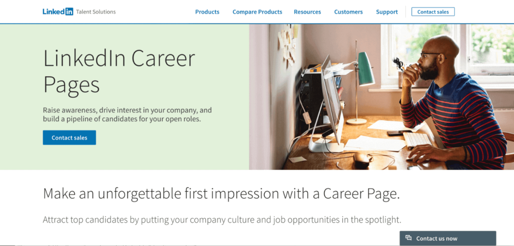 LinkedIn's career page on their online website.