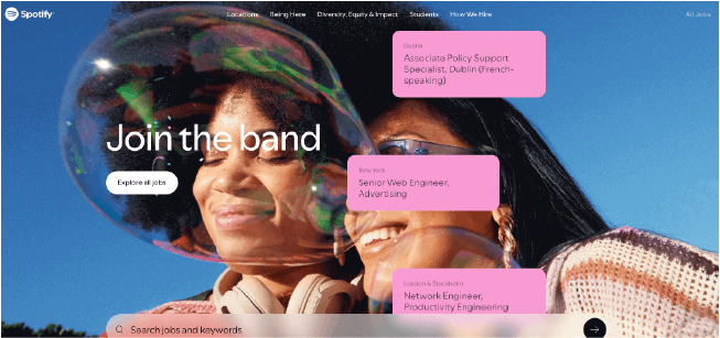 Spotify's career page on their online website.