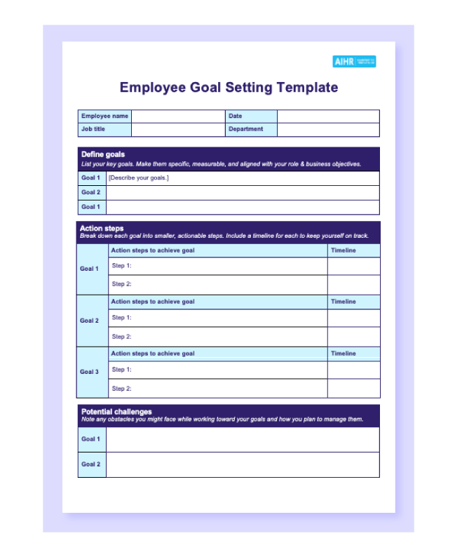 Preview of the employee goal setting template in Word.