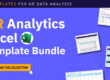 HR analytics Excel template bundle with six templates for analyzing turnover, recruiting, and compensation data.