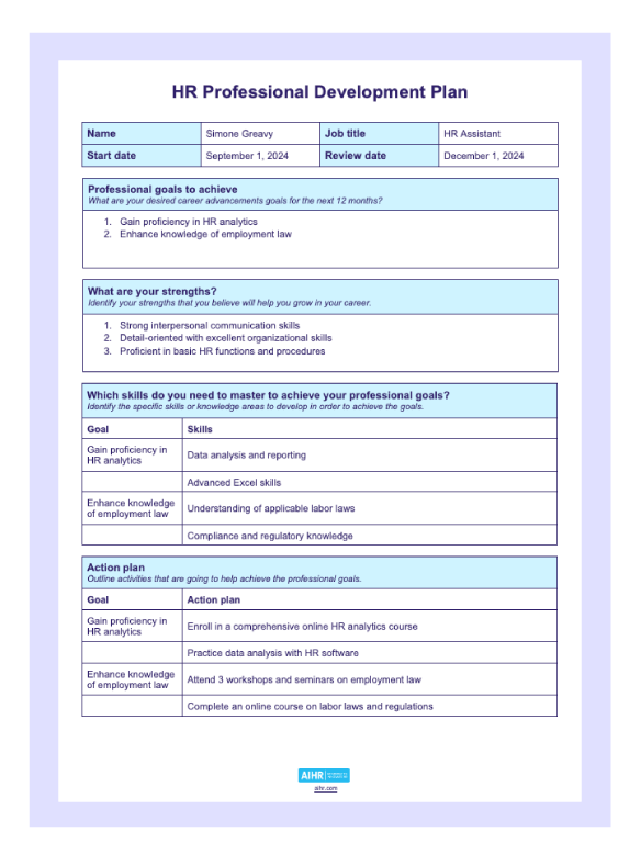 A preview of HR Professional Development Plan.