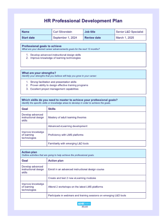 A preview of L&D Professional Development Plan.