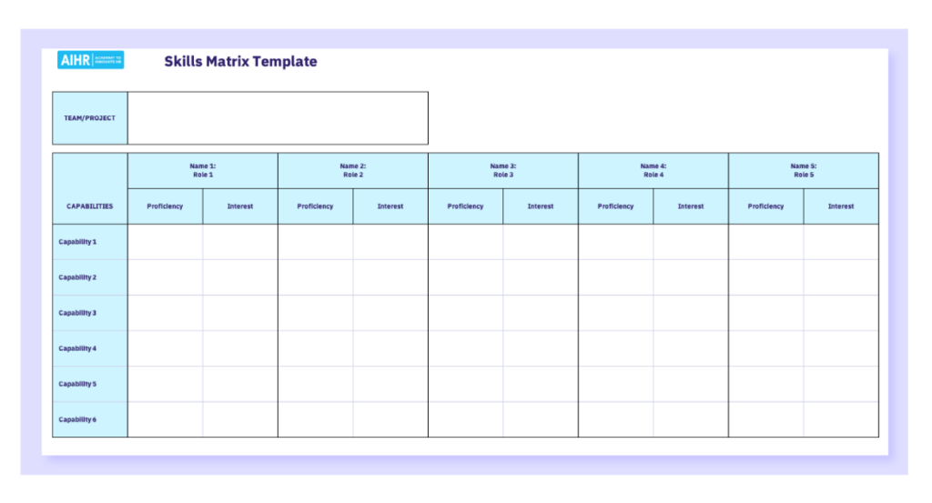 Skills matrix template in Excel.