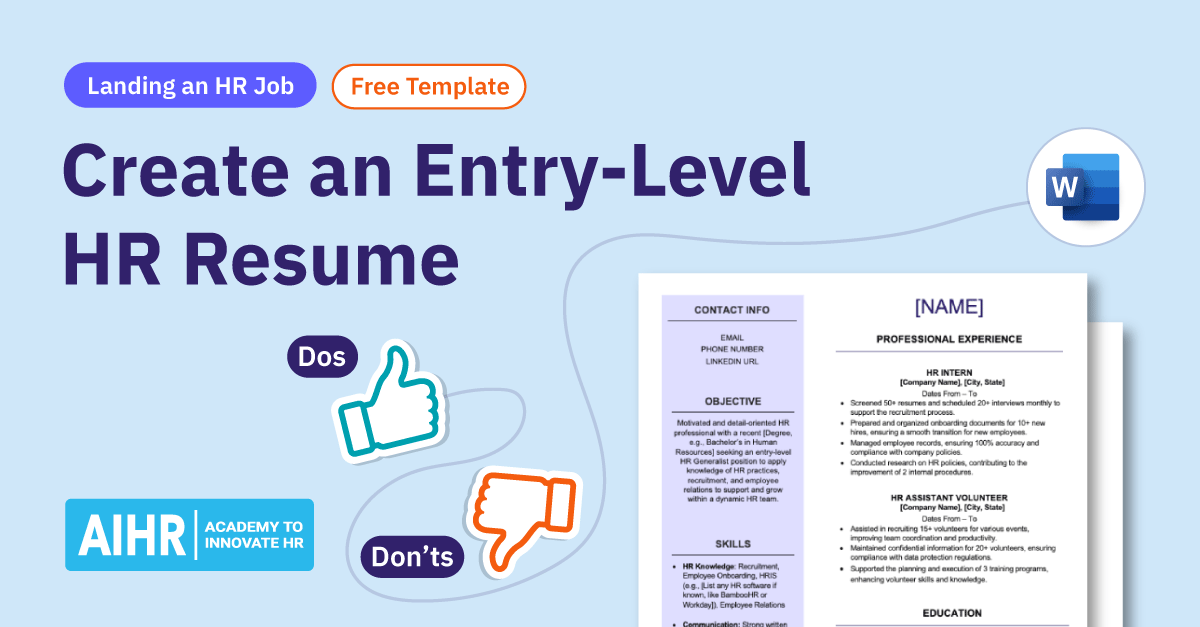 A conceptual idea of an entry level HR resume.